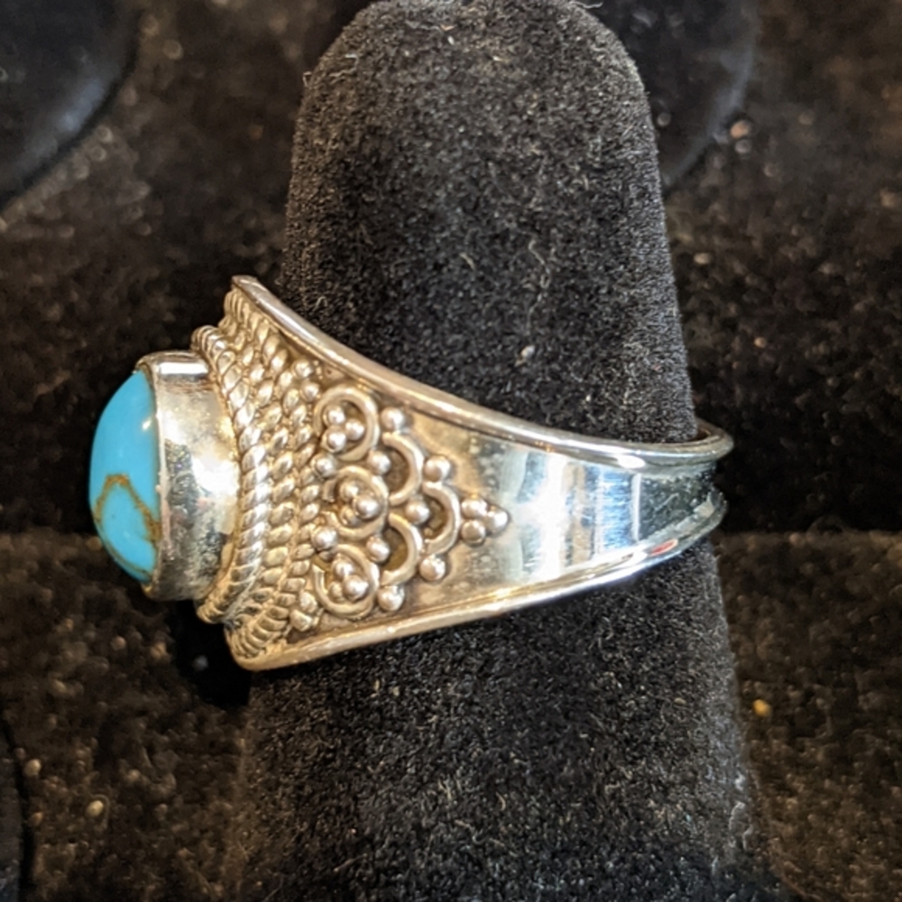 Blue Copper Turquiose 925 silver ring, size 7.5